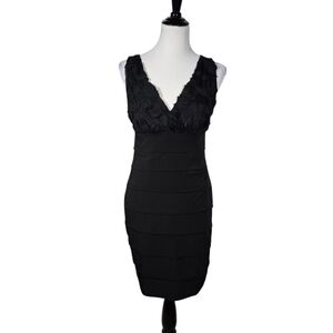 Enfocus Studio Size 8 Black Textured Bodycon V-neck Dress